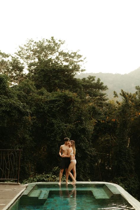 adventurous travel couple in white bikini enjoying their honeymoon in thailand treehouse resort with infinity pool #thailandhoneymoon #thailandtreehouse #travelcouples Thailand Treehouse, Honeymoon In Thailand, Treehouse Resort, Wedding In Thailand, Adventurous Travel, Jungle Resort, Rich Couple, Thailand Honeymoon, Aesthetic Cover