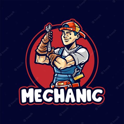 Mechanic Cartoon, Surf Drawing, Mechanic Man, Mechanics Logo, Automotive Logo Design, Card Tattoo Designs, Draw Logo, All Crafts, Man Cartoon