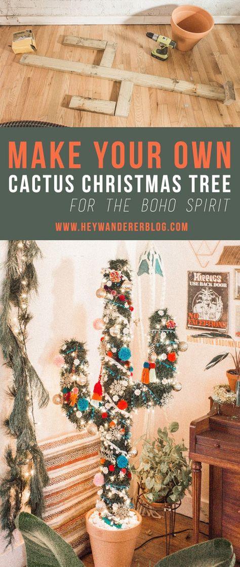 DIY: Cactus Christmas Tree | Hey Wanderer Western Christmas Decorations, Cactus Christmas Tree, Cactus Christmas Trees, Cactus Christmas, Diy Cactus, Adventurous Travel, Texas Christmas, Cactus Diy, Mexican Christmas