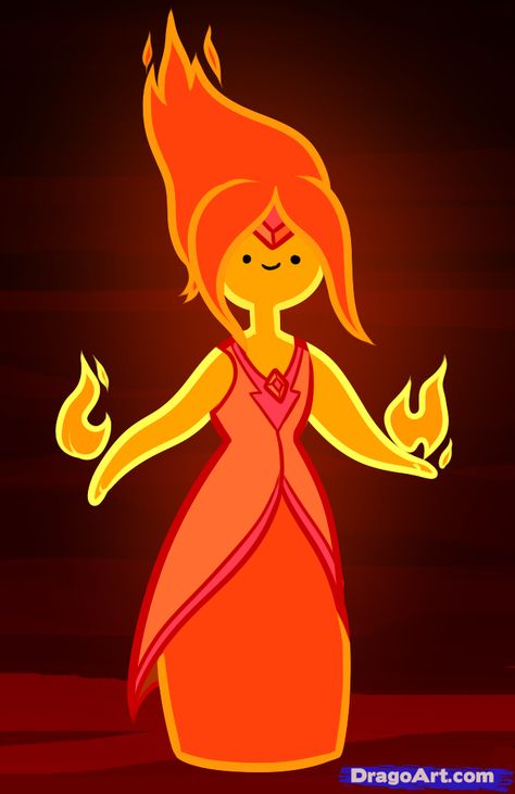 Fire Cartoon Character, Flame Princess Drawing, Adventure Time Fire Princess, Red Cartoon Characters, Tv Cartoon Characters, Draw Cartoon Characters, Adventure Time Flame Princess, Fire Princess, Adventure Time Princesses