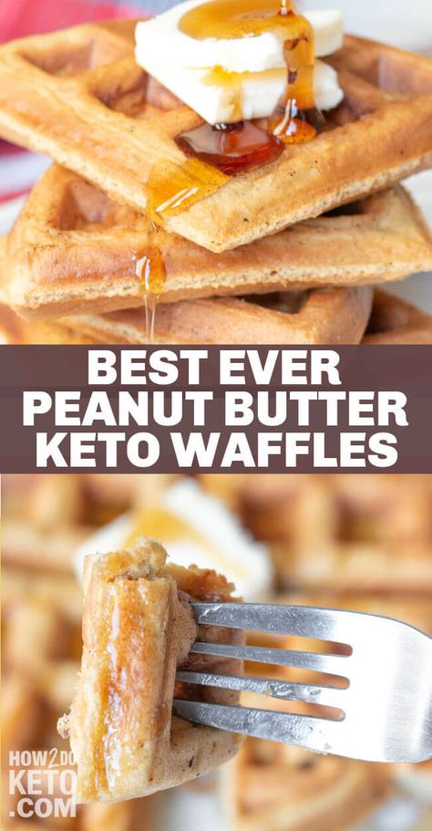 This keto peanut butter waffle recipe is the BEST keto waffle I've ever tasted! Light and fluffy and full of creamy peanut butter flavor, you won't believe they're low carb! Waffles With Peanut Butter, Egg And Peanut Butter Waffle, Peanut Butter Waffles Easy, Peanut Butter Egg Waffle, Keto Peanut Butter Chaffles, Peanut Butter Waffles Keto, Keto Peanut Butter Pancakes, Peanut Butter Chaffle Recipe Keto, Keto Waffles Almond Flour