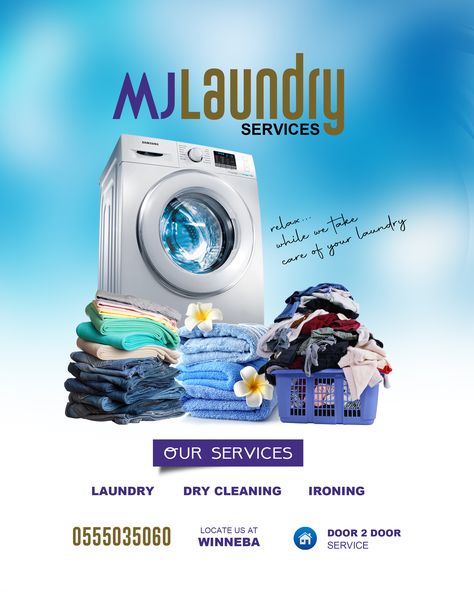 A simple laundry advertisement flyer Dry Cleaning Flyer Design, Laundry Flyer Design Ideas, Laundry Poster Design Ideas, Laundry Graphic Design, Laundry Poster Design, Laundry Flyer Design, Laundry Ads, Handbill Design, Laundry Poster