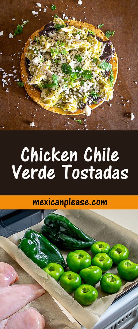 Corn Tostadas Recipes, High Protein Tostadas, Ground Chicken Tostadas, Chicken Tostadas Mexican, Chicken Tostada Recipes, Shredded Chicken Tostadas, Green Chili Chicken Tostadas, Chicken Tostados, Chicken For Tostadas