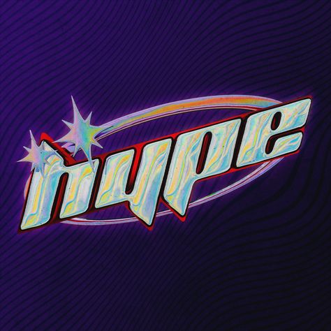 iridescent chrome typography with hype text on dark purple background in 90s style and Y2k Chai Logo, Flowing Typography, 90s Typography, Y2k Text, Y2k Typography, Chrome Typography, Hype Logo, Colourful Logo, Dark Iridescent