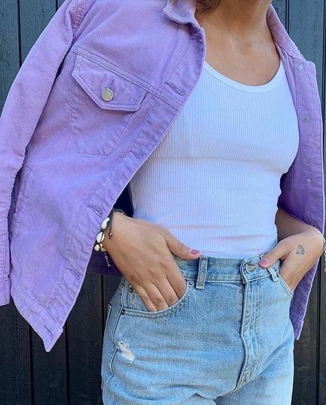 Lavender Jacket Outfit, 1990s Fashion Trends 90s Style, Cute Jean Outfits, Lavender Jacket, 1990s Fashion Trends, Jacket Aesthetic, Fashion 90s, 1990s Fashion, Future Outfit