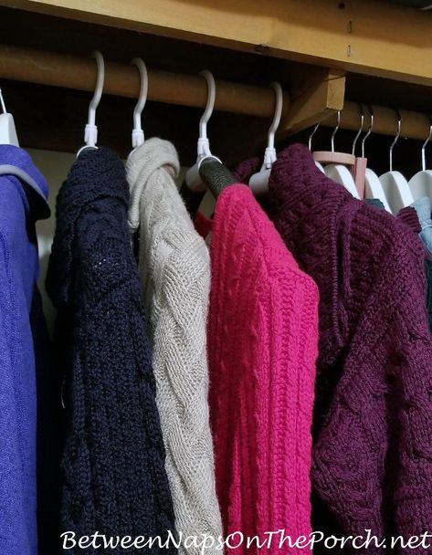 Goodbye Shoulder Bumps: Hangers Designed for Holding Cardigan Sweaters Best Hangers For Sweaters, Hanging Cardigans On Hangers, How To Hang Cardigans On A Hanger, Cardigan Organization Ideas, How To Hang Sweaters On Hangers, Cardigan Storage Ideas, Sweater Hangers, Hang Sweaters, Best Hangers