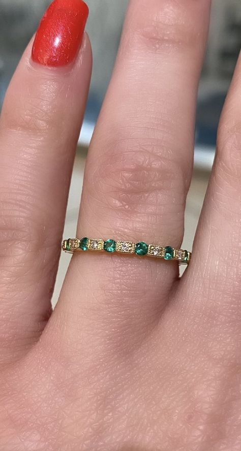 Green Wedding Band, Marquise Eternity Band, Stackable Diamond Bands, Emerald Band Ring, Emerald Green Stone, Art Deco Emerald, Emerald Wedding Band, Round Diamonds Wedding Band, Morganite Engagement Ring Set