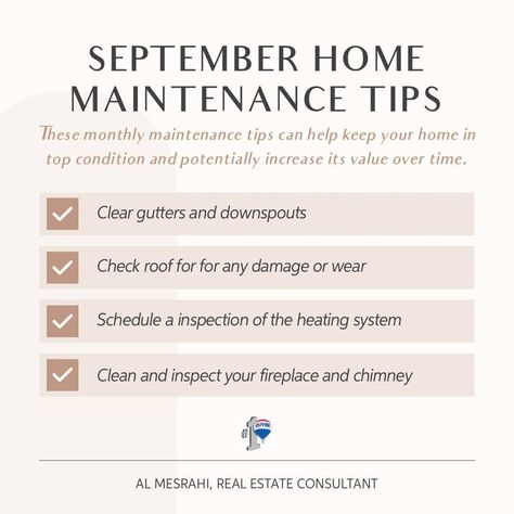 These monthly maintenance tips can help keep your home in excellent condition and potentially increase its value over time. Take advantage of my expertise! Reach out for more real estate advice and market insight. #realestate #homemaintenance #hometips #realestateadvise #homevalue Real Estate Ads, Real Estate Advice, Real Estate Tips, Home Maintenance, Heating Systems, Conditioner, Real Estate, Quick Saves