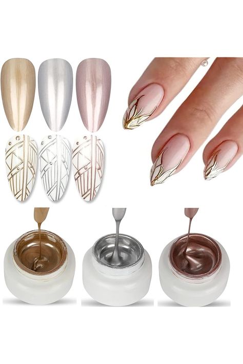 Neepoms 3pcs Metallic Gel Nail Polish Metal Painting Gel Polish DIY Painted Nail Gel Gold Silver Rose Color 3g Lace Window Treatments, Rose Gold Nail Art, Sage Green Flowers, Nails Inspiration Classy, Rose Gold Nails, Nail Art Designs Videos, Metal Painting, Gel Designs, Wall Stickers Bedroom