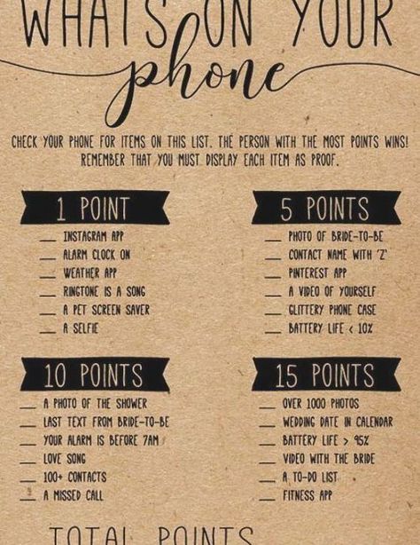 What's in Your Phone Game . Bridal Shower Whats in Your Phone Game . Whats On Your Phone . Printable Baby Shower Mixto, Sleepover Party Games, Fun Bridal Shower Games, Hydrangea Centerpiece, Sleepover Games, Wedding Shower Games, Bachelorette Party Games, Phone Games, Wedding Games