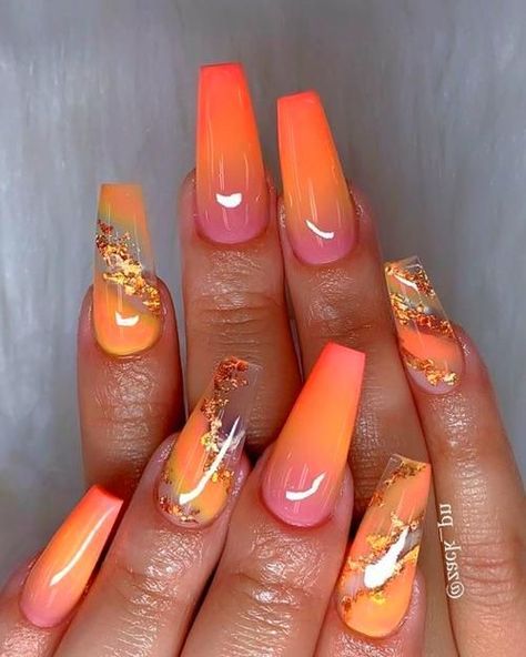 Fall Nails - Nails Coffin Short, Orange Acrylic Nails, Nails Orange, Nails Art Designs, Nagellack Trends, Gold Glitter Nails, Unique Acrylic Nails, Nail Swag, Acrylic Nails Coffin Short