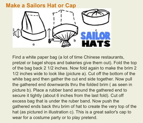 Sailor Hat Diy, Sailor Hat Pattern, Sailor Hats, Sea Costume, Holloween Costumes, Navy Party, Camp Party, Sailor Cap, Hat Diy