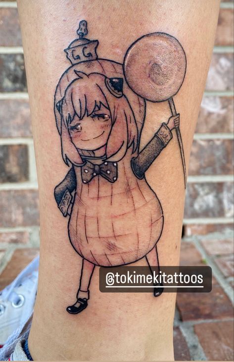 Spy X Family Anya Forger Goofy Goober peanut Spongebob tattoo Anya Tattoo, Spy X Family Tattoo, Spongebob Tattoo, Full Arm Tattoos, Family Tattoos, Anime Tattoos, Matching Tattoos, Arm Tattoo, Make Me Smile