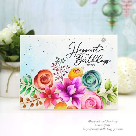 Marge Crafts: Simon Says Stamp - Simple watercolor flower card Simple Watercolor Flower, Sketches Flowers, Watercolor Flower Card, Simple Watercolor Flowers, Sketched Flowers, Stampin Up Birthday Cards, Simple Watercolor, Flowers Card, Brush Markers