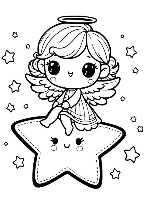 Cute Angel 6 drawing for coloring page Free Printable! Nurieworld Whiteboard Art Ideas, Drawing For Coloring, Printable For Preschool, Paintings For Kids, Angel Coloring Pages, Whiteboard Art, Doodle Art For Beginners, Coloring Page Free Printable, Angels And Fairies