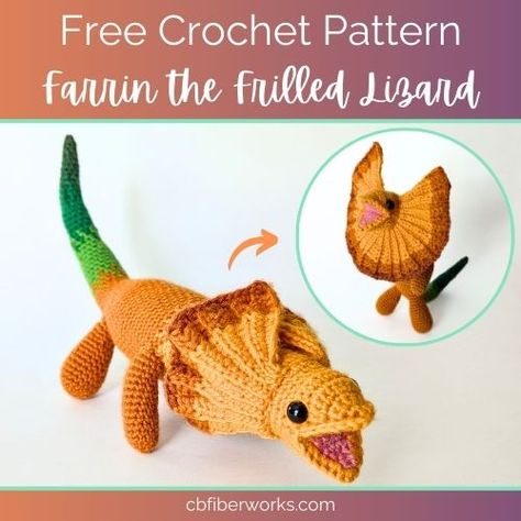 Free Crochet Pattern: Farrin the Frilled Lizard - cbfiberworks.com Free Lizard Crochet Pattern, Lizard Crochet Pattern Free, Crochet Lizard Pattern Free, Crochet Lizard Pattern, Crochet Iguana, Crochet Insects, Crochet Lizard, Crochet Presents, Frilled Lizard