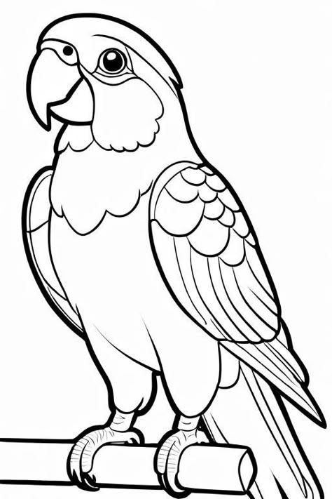 Parrot coloring pages for kids offer 10 vibrant illustrations of these intelligent and colorful birds. Children can explore their creativity by coloring different parrot species while discovering fascinating facts about their habitats and behaviors, making it both fun and educational. Drawing Of A Parrot, Parrot Art For Kids, Parrot Drawing Simple, Dave Tattoo, Leather Perfume, Parrot Facts, Peacock Coloring Pages, Flamingo Coloring Page, Chibi Coloring