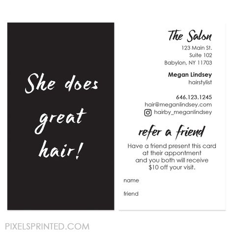 hairstylist referral cards, hair salon referral cards, referral cards, hair stylist referral cards Hairstylist Referral Program, Salon Referral Program, Referral Program Ideas, Brow Business, Hair Salon Business, Hair Salon Interior, Referral Marketing, Referral Cards, Premium Business Cards