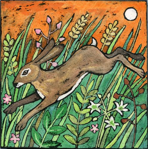 Gouache Resist, Hare Running, Rabbits Art, Black Paintings, Running Hare, Hare Illustration, Gouache And Ink, Rabbit Artwork, Hare Painting