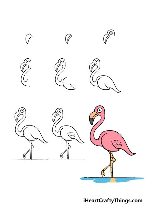 How To Draw A Flamingo, Draw Flamingo, Flamingo Sketch, Draw A Flamingo, Flamingo Drawing, Lawn Flamingos, Bujo Doodles, Drawing Eye, Directed Drawing