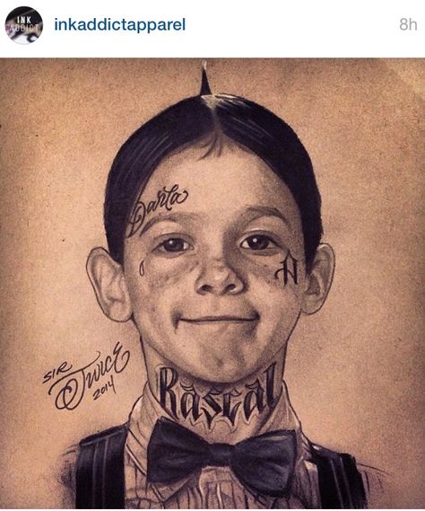 Alfalfa tattoo Gangster Drawings, Insta Aesthetic, Cholo Art, 얼굴 드로잉, Arte Punk, Inked Magazine, Desenho Tattoo, Chicano Art, Art Tattoos