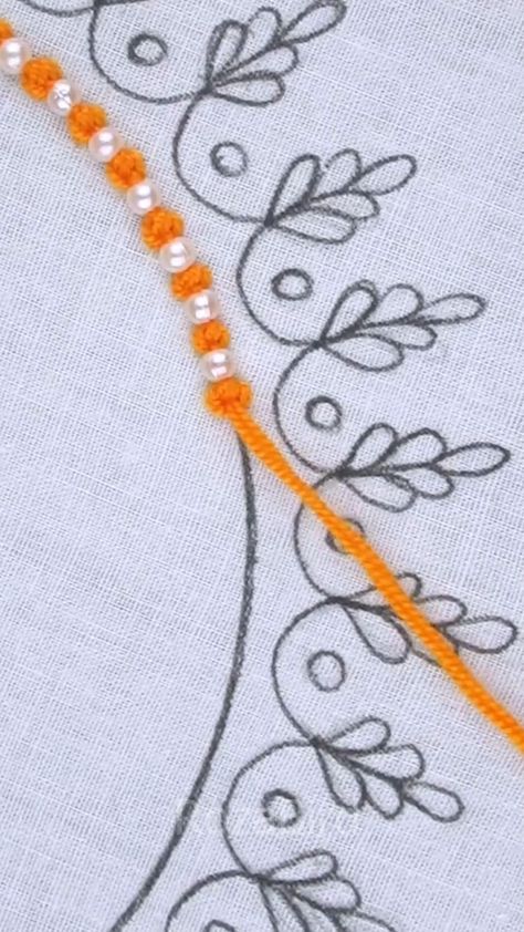 Amazing neckline hand embroidery design for dresses #content #fbreelsvideo #handembroidery #reels #trending #fbreels #easy #stitch #cute… | Instagram Embroidery Pattern Tutorial, Hand Embroidery Designs Videos, Simple Hand Embroidery Dress Design, Embroidery Designs Stem Stitch, Chain Stitch Design Hand Embroidery, Easy Chain Stitch Embroidery, What To Do With Embroidery Projects, Embroidery Doodles, Hand Embroidery Stitches Tutorial