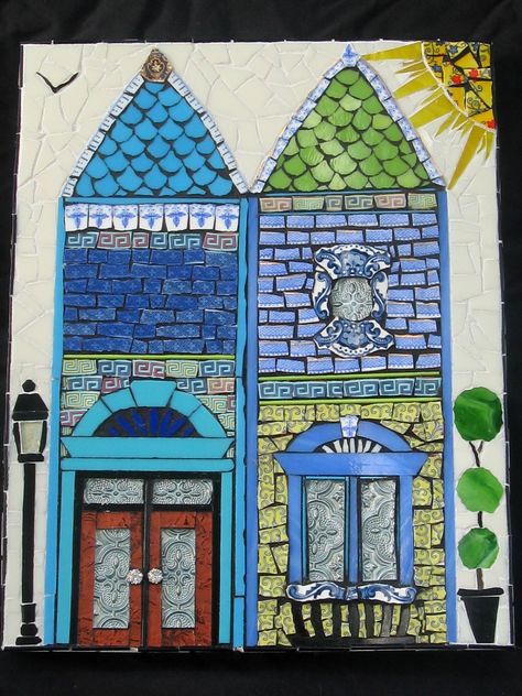 Little Houses | Shirley Fralick | Flickr Mosaic Cityscapes, Mosaic Buildings, Mosaic Architecture, Mosaic Houses, House Mosaic, Mosaics Ideas, Mosaic Tiles Crafts, Mosaics Art, Mosaic Art Diy