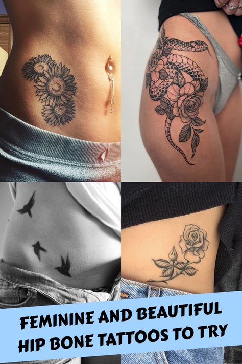 Beautifully crafted hip bone tattoo that enhances natural curves. Pelvic Bone Tattoo Women, Torso Tattoos Women, Hip Tattoo Ideas Female, Hip Bone Tattoos, Bone Tattoo Ideas, Hip Bone Tattoo, Small Hip Tattoos Women, Tattoo On Hip Bone, Roses And Sunflowers