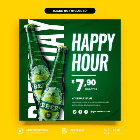 PSD Beer Happy Hour Social Media Template Design Happy Hour Beer, Beer Advertisement, Beer Ad, Social Media Advertising Design, Beer Poster, Publicidad Creativa, Instagram Grid, Social Media Poster, Beer Design