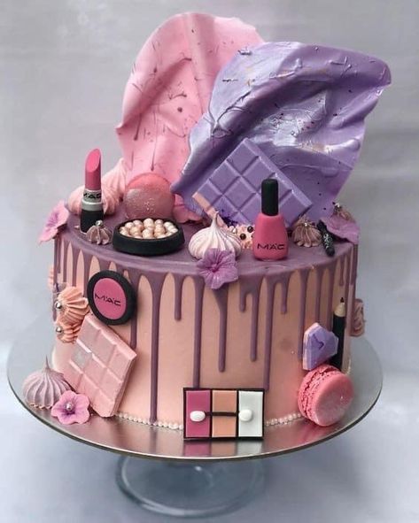 Make Up Cakes Birthdays Girly, Makeup Birthday Cakes, Girly Birthday Cakes, Cake Designs For Girl, Makeup Cake, Candy Birthday Cakes, Up Cake, Sweet 16 Birthday Cake, Girly Cakes