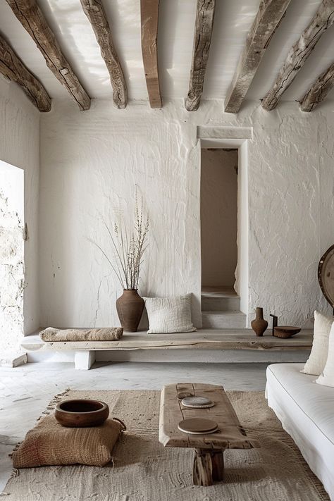 Add a touch of vintage elegance to your home with Wabi Sabi living ideas that exude timeless charm. #VintageElegance #WabiSabiLiving #SimplicityInLiving #HomeDecorInspiration Cob House Interior, Wabi Sabi Home, Wabi Sabi House, Wabi Sabi Living, Wabi Sabi Interior Design, Wabi Sabi Home Decor, Marble Wall Mural, Wabi Sabi Interior, Mediterranean Interior