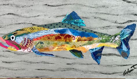 Fish Collage, Textile Art Techniques, Paper Collages, Fish Artwork, Trippy Painting, Christmas Arts And Crafts, Paper Collage Art, Collage Techniques, Collage Art Mixed Media