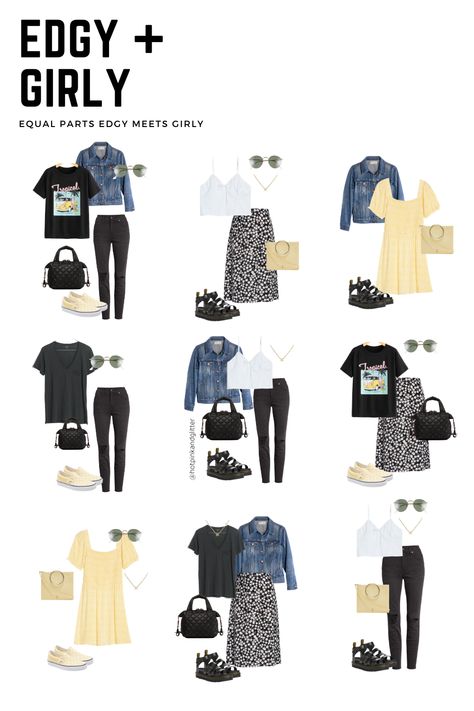 Edgy Outfits Summer, Edgy Capsule Wardrobe, Outfit Viaje, Flatlay Outfit, Plus Size Edgy, Casual Edgy Outfits, Edgy Summer Outfits, Outfit Capsule, Style Capsule Wardrobe