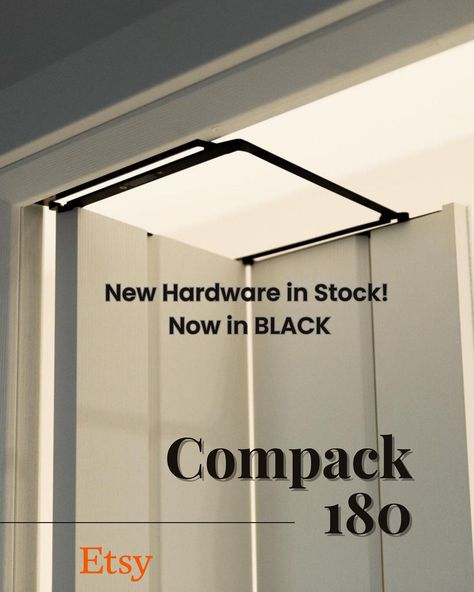 An internal view of the Compack 180 doors. Reimagine Bifold doors. Perfect for a closet remodel! COMPACK: https://bit.ly/3GBk9Yl #bifolddoor #doorhardware #swingdoor #compack #HomeRemodeling #EffortlessElegance #MilcasaCompack Telescopic Barn Door, Converting Bifold Doors To Pivot Doors, How To Install Bifold Doors, Space Saving Barn Door, Bi Fold Door To Barn Door, Bifold Door Ideas, Folding Door Hardware, Closet Door Handles, Rolling Door