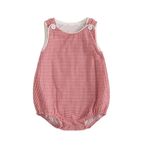 0-18M Newborn Baby Summer Tank Romper Plaid Print Sleeveless Round Neck Jumpsuit for Boys and Girls