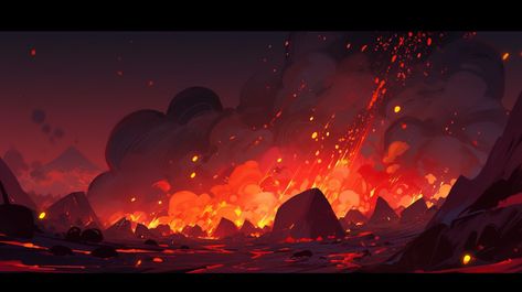 Lava Background Concept Art, Lava Concept Art, Volcano Concept Art, Fire Concept Art, Volcano Game, Lava Field, Yami Yami, Color Key, Landscape Concept