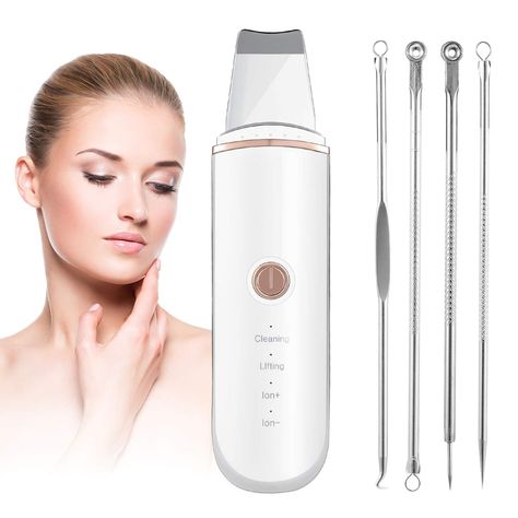 Skin Scrubber, Skin Spatula, Pores Cleanser Exfoliator Blackhead Remover Comedones Extractor for Facial Deep Cleansing with 4 Modes include 4 Pcs Acne Reml Tool* Check out this great product. (This is an affiliate link) #toolsaccessories Pore Extraction, Skin Spatula, Ultrasonic Skin Scrubber, Ultrasonic Facial, Facial Scrubber, Deep Exfoliation, Pore Cleaner, Face Scrubber, Pore Cleanser