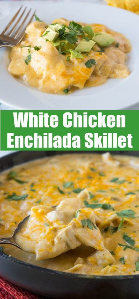 Enchilada Skillet, Chicken Enchilada Skillet, Enchilada Ingredients, White Chicken Enchiladas, Chicken Skillet Recipes, Cooking Stuff, Top Chicken Recipes, Stove Top Recipes, Easy Skillet