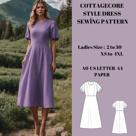 Cottagecore style Fairy Dress Sewing Pattern,range of size options  -US Sizes: 2, 4, 6, 8, 10, 12, 14, 16, 18, 20, 22, 24, 26, 28, 30 -Standard Sizes: XS, S, M, L, XL, 2XL, 3XL, 4XL -These patterns are suitable for A4  and US Letter size papers. -Once your payment is processed, you will automatically receive download links for the pattern files. Please note that you can only download the files from a computer; they will not work on a phone or iPad. -This is a digital product. You will receive zip files containing the patterns and sewing instructions. -Due to the nature of digital downloads, no refund, return, or exchange of the files is possible. However, if you experience any problems with the files, please contact us, and we will assist in resolving the issue. Modest Dress Patterns, Sewing Machine Projects, Cute Sewing Projects, Cottagecore Style, Cottagecore Dress, Womens Sewing Patterns, Fashion Sewing Pattern, Dress Sewing Pattern, Dress Sewing