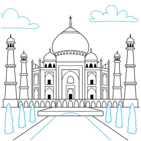 the taj mahal step-by-step drawing tutorial: step 09 Taj Mahal Sketch, Taj Mahal Drawing, Taj Mahal Art, تاج محل, فن الرسم بالمسامير, Easy Drawing Tutorial, The Taj Mahal, Printable Coloring Sheets, Online Coloring Pages