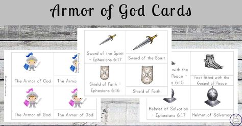 Our boys have enjoyedÂ learning about the Armor of God and the Lord's Army and I made these Montessori inspired cards to help them with the Armor of God. Materials Needed white paper printer laminator You can download your free copy by clicking the link below: *** Armor of God Cards *** You can also download your free copy of out printable activity pack: Armor of GodÂ and the Lord's ArmyÂ  Check out my Pinterest Board full of awesomeÂ BibleÂ activities! Follow {A Moment In Our World} by ... Boots Armor, Armor Of God Bookmarks Free Printable, Armor Of God For Kids Printables Free, Armor Of God Activity Sheets, Belt Of Truth Craft Armor Of God, Armor Of God Belt Of Truth, Armor Of God Lesson, Helmet Of Salvation, Full Armor Of God