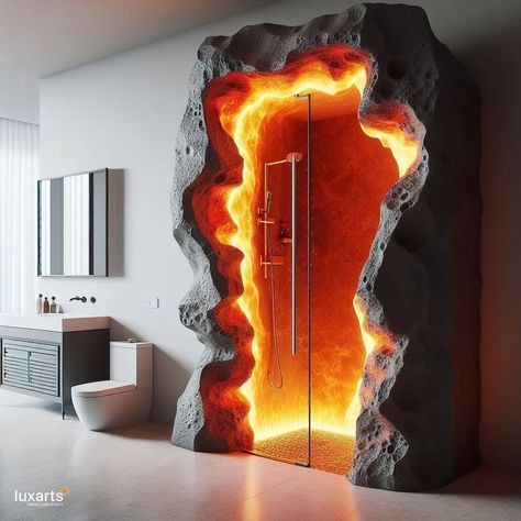 Lava Inspired Standing Bathroom 🌋🚿 #LavaBathroom #HotCleanse #VolcanicComfort Immerse yourself in the fiery luxury of the Lava Inspired Standing Bathroom. With its rugged textures and molten hues, this bathroom fixture evokes the raw power of volcanic landscapes. Elevate your cleansing ritual with the Lava Inspired Standing Bathroom, where every shower is a rejuvenating journey through nature's elements. 🌟🔥🛁 https://luxarts.net/lava-inspired-standing-bathroom/ Crazy Home, Cleansing Ritual, Garage Furniture, Inside A House, Spaceship Interior, Rose Sketch, Fantasy Furniture, Gothic Furniture, Cedar Homes