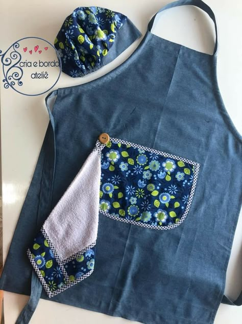 Vintage Apron Pattern, Sewing Collars, Denim Crafts Diy, Apron Pattern, Apron Sewing Pattern, Towel Apron, Blue Jeans Crafts, Sewing Crafts Tutorials, Recycled Jeans