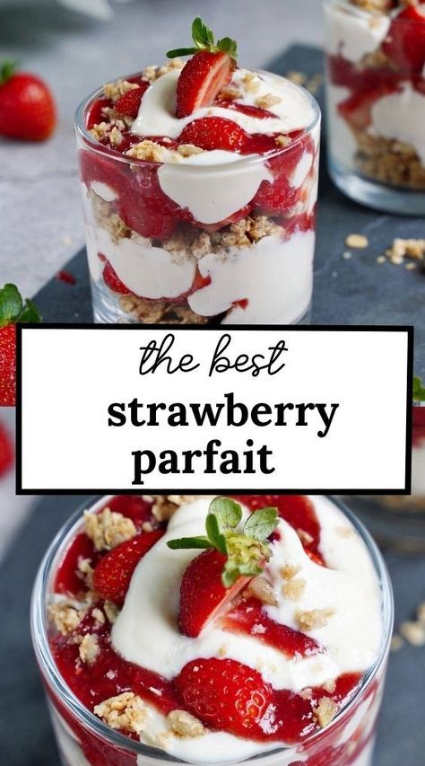 Fruit Parfait Dessert, Greek Yogurt Parfait Recipes, Strawberry Parfait Recipes, Homemade Parfait, Healthy Parfait Recipes, Fruit Parfait Recipes, Easy Parfait, Strawberry Yogurt Parfait, Breakfast Parfait Recipes