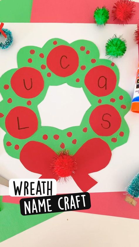 Wreath Name Craft | Preschool christmas crafts, Preschool crafts, Preschool christmas Christmas Present From Preschoolers To Parents, First Day Of December Crafts, Hannukah Crafts For Infants, Easy Christmas Crafts For Prek, Christmas Letter Crafts Preschool, Christmas Whole Group Activities Preschool, December Preschool Curriculum, Preschool Christmas Countdown, Christmas Countdown Craft For Preschool