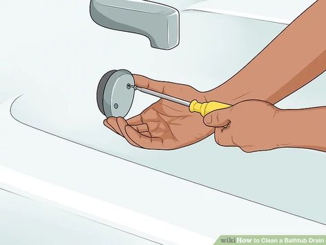 4 Ways to Clean a Bathtub Drain - wikiHow How To Declog A Tub Drain, Tub Drain Unclogger, Clogged Tub Drain Bathtub, Bathtub Drain Unclogger, Slow Draining Tub, How To Unclog A Tub, Unclog Shower Drain, Clean A Bathtub, Unclogging Drains