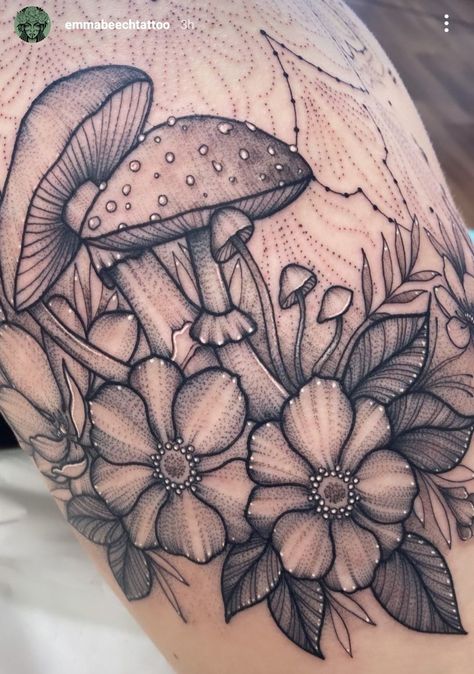 Mushroom Tattoo, Rose Drawing Tattoo, Mushroom Tattoos, Drawing Tattoo, Rose Drawing, Art Tattoos, Ink Ideas, Friend Tattoos, Nature Tattoos