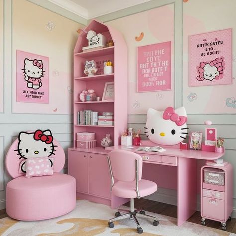 check hello kitty shop, link in bio Pink Hello Kitty Bedroom Ideas, Janiyah Core, Hello Kitty Aesthetic Room, Hello Kitty Living Room, Hello Kitty Themed Room, Hello Kitty Room Aesthetic, Hello Kitty Bedroom Decor, Hello Kitty Room, Dr Office