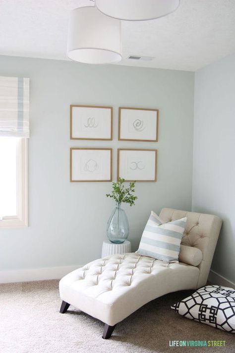 craft room a k a junk room makeover, craft rooms, home decor Popular Bedroom Paint Colors, Healing Aloe Benjamin Moore, Light Teal Paint, Teal Painted Walls, Teal Paint Colors, Light Green Paint, Healing Aloe, Bedroom Paint Color, Light Green Walls