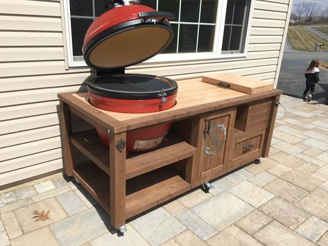 Grill Table or Grill Cabinet for Big Green Egg Kamado Joe | Etsy Kamado Joe Outdoor Kitchen Diy, Kamado Joe Big Joe Grill Table, Kamado Joe Table Plans, Kamado Joe Table, Big Green Egg Table Plans, Kamado Grill Table, Kamado Table, Grill Cabinet, Big Green Egg Table